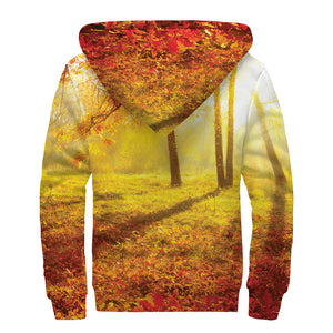 Autumn Trees Print Sherpa Lined Zip Up Hoodie