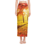 Autumn Trees Print Side Slit Maxi Skirt