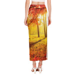 Autumn Trees Print Side Slit Maxi Skirt