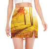 Autumn Trees Print Side Slit Mini Skirt