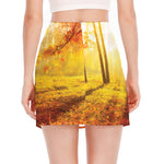 Autumn Trees Print Side Slit Mini Skirt