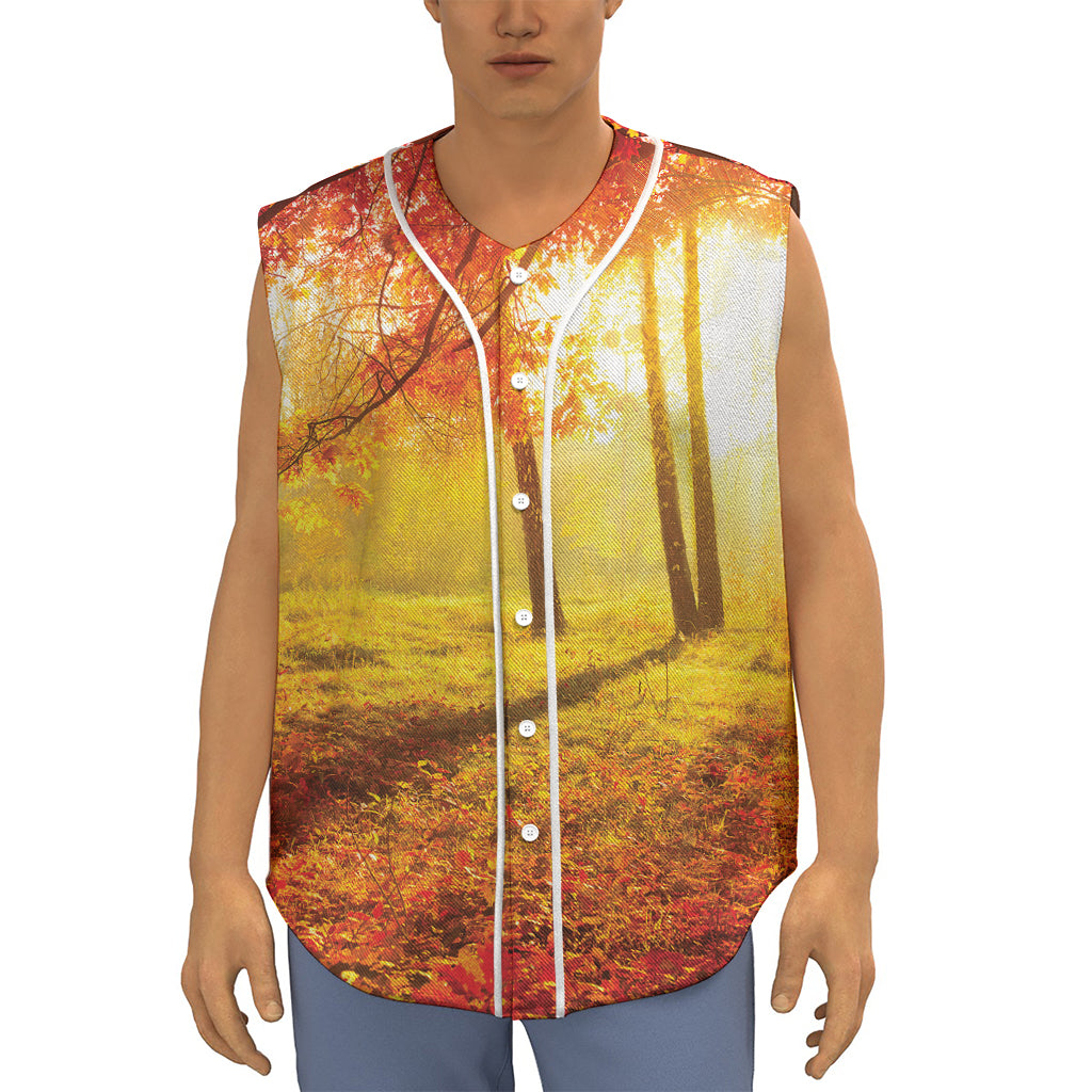 Autumn Trees Print Sleeveless Baseball Jersey