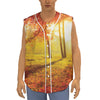 Autumn Trees Print Sleeveless Baseball Jersey