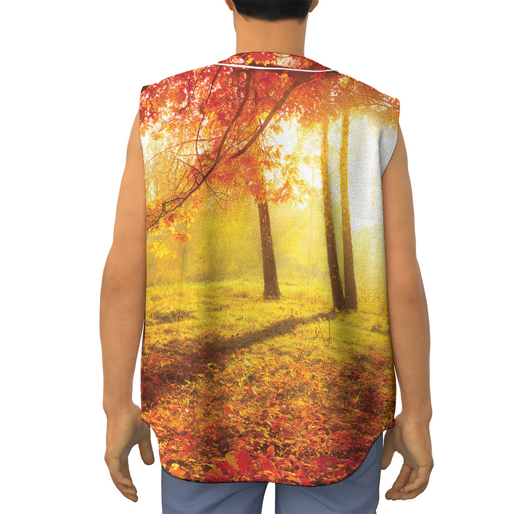 Autumn Trees Print Sleeveless Baseball Jersey