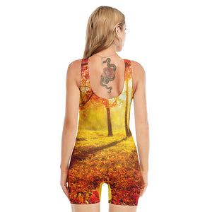 Autumn Trees Print Sleeveless One Piece Swimsuit