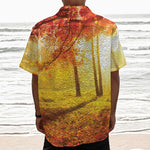 Autumn Trees Print Textured Short Sleeve Shirt