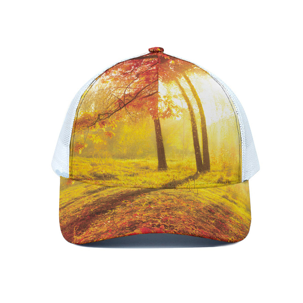 Autumn Trees Print White Mesh Trucker Cap