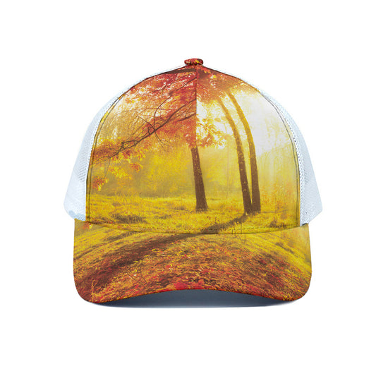 Autumn Trees Print White Mesh Trucker Cap