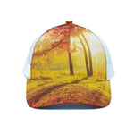 Autumn Trees Print White Mesh Trucker Cap