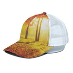 Autumn Trees Print White Mesh Trucker Cap
