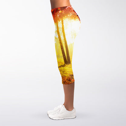 Autumn Trees Print Women's Capri Leggings