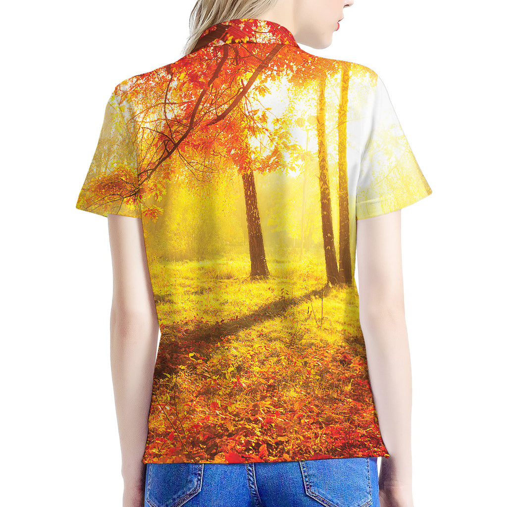 Autumn Trees Print Women's Polo Shirt