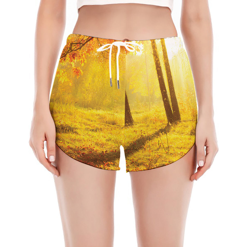 Autumn Trees Print Women's Split Running Shorts