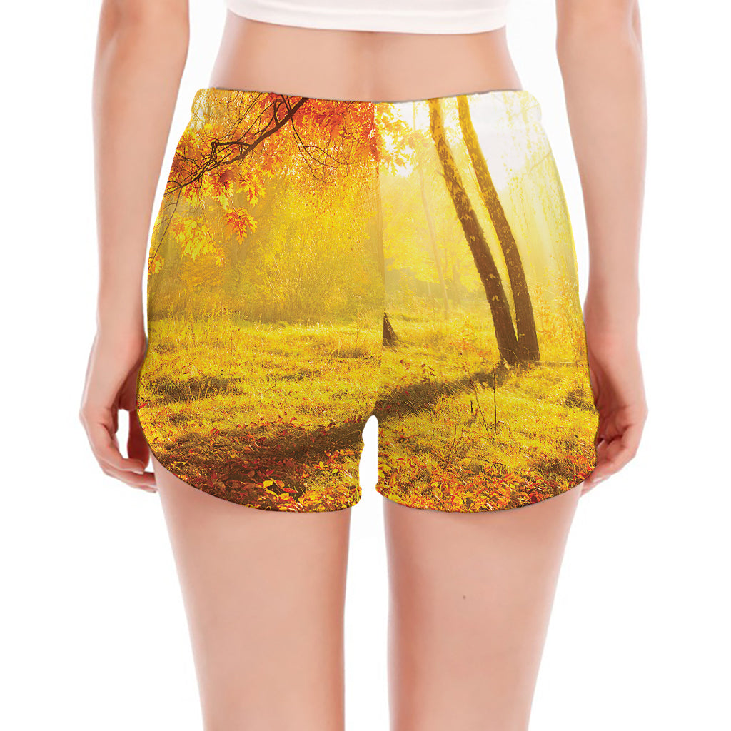 Autumn Trees Print Women's Split Running Shorts