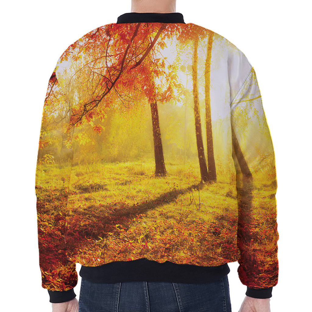 Autumn Trees Print Zip Sleeve Bomber Jacket