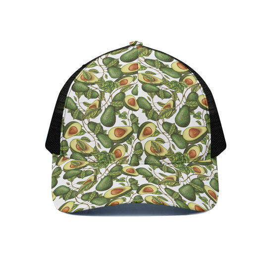 Avocado Cut In Half Drawing Print Black Mesh Trucker Cap