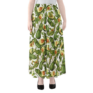 Avocado Cut In Half Drawing Print Chiffon Maxi Skirt