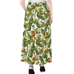 Avocado Cut In Half Drawing Print Chiffon Maxi Skirt