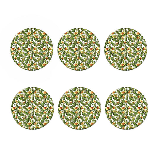 Avocado Cut In Half Drawing Print Coaster Set