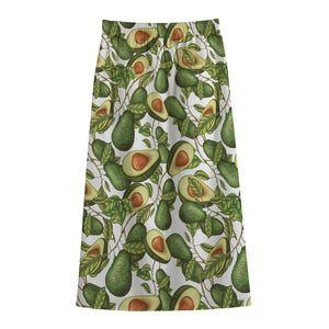 Avocado Cut In Half Drawing Print Cotton Front Slit Maxi Skirt