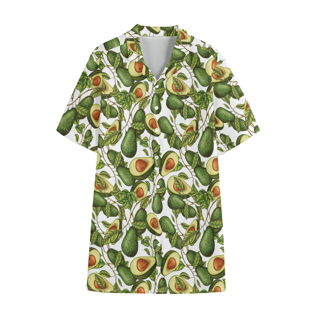 Avocado Cut In Half Drawing Print Cotton Hawaiian Shirt