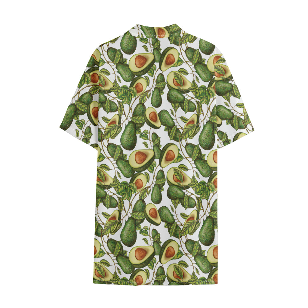 Avocado Cut In Half Drawing Print Cotton Hawaiian Shirt