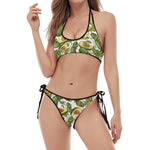 Avocado Cut In Half Drawing Print Halter Scoop Tie Side Bikini