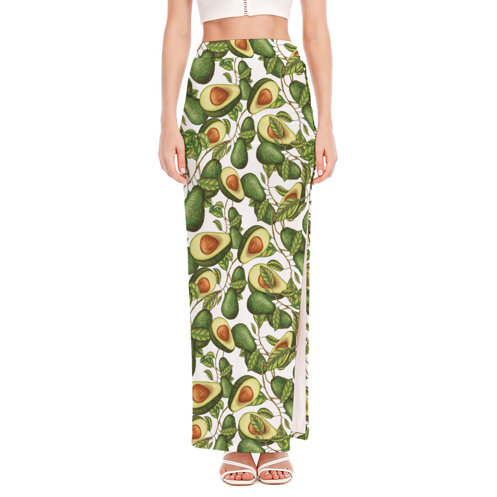 Avocado Cut In Half Drawing Print High Slit Maxi Skirt