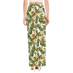 Avocado Cut In Half Drawing Print High Slit Maxi Skirt