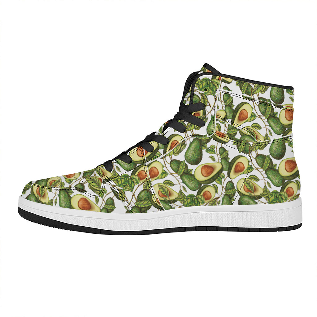 Avocado Cut In Half Drawing Print High Top Leather Sneakers