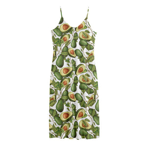 Avocado Cut In Half Drawing Print Jersey Midi Cami Dress