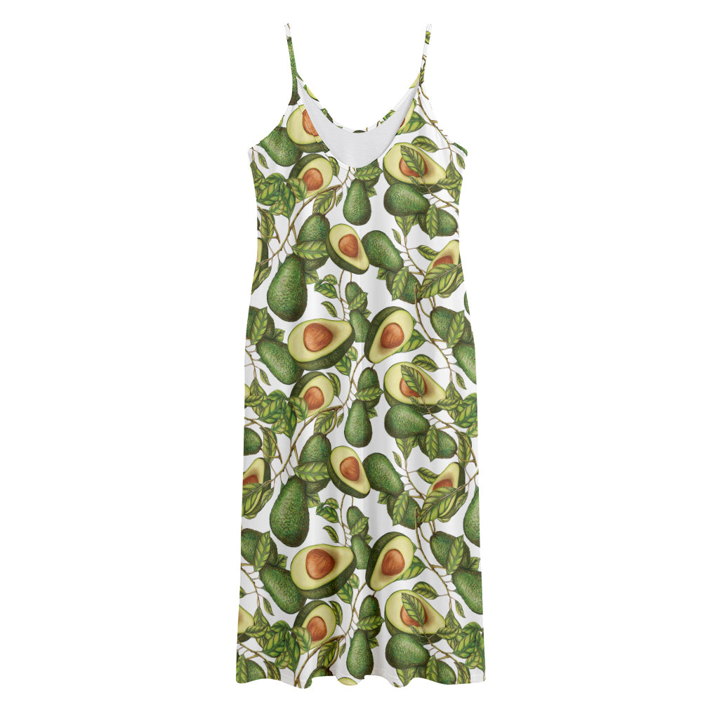 Avocado Cut In Half Drawing Print Jersey Midi Cami Dress