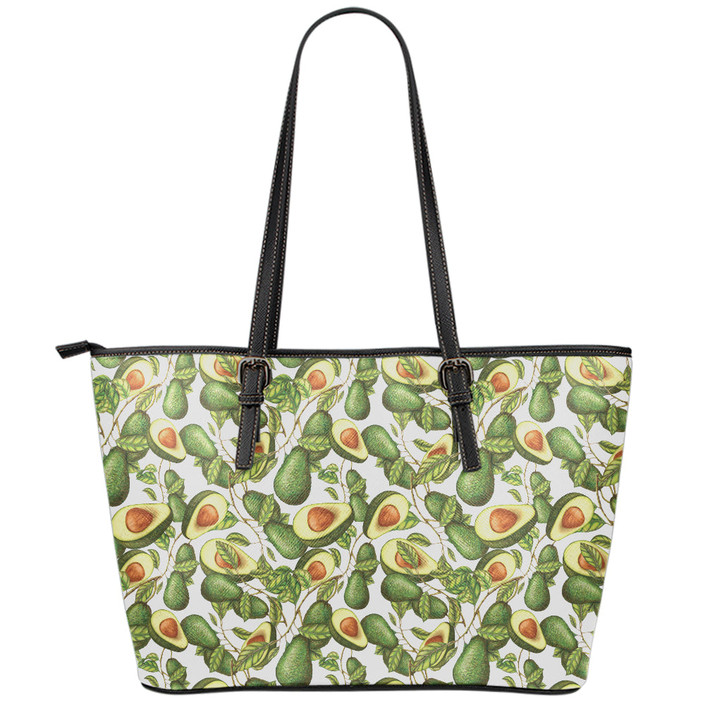 Avocado Cut In Half Drawing Print Leather Tote Bag