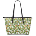 Avocado Cut In Half Drawing Print Leather Tote Bag With Zipper