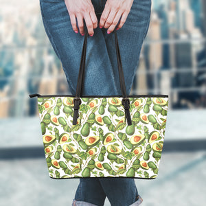 Avocado Cut In Half Drawing Print Leather Tote Bag