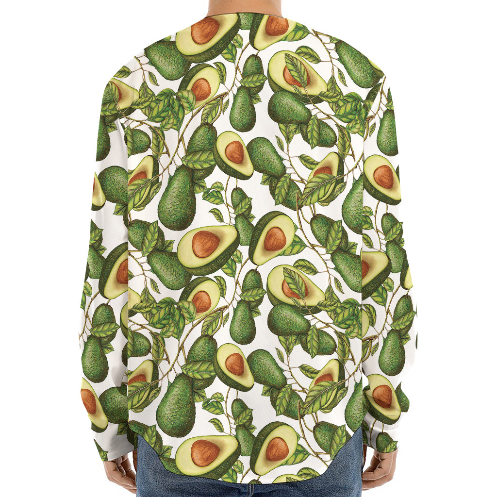 Avocado Cut In Half Drawing Print Long Sleeve Baseball Jersey