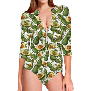 Avocado Cut In Half Drawing Print Long Sleeve Swimsuit