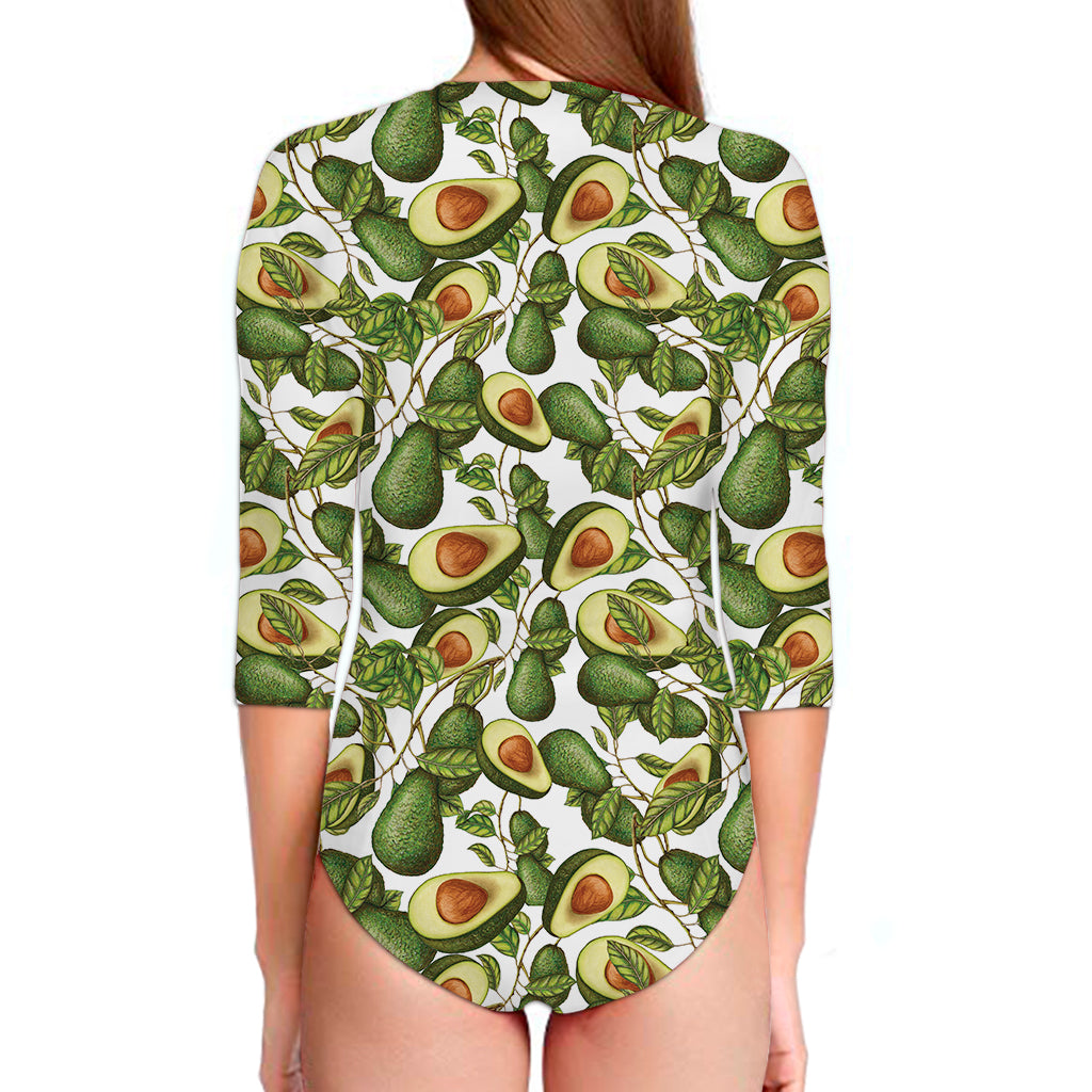 Avocado Cut In Half Drawing Print Long Sleeve Swimsuit