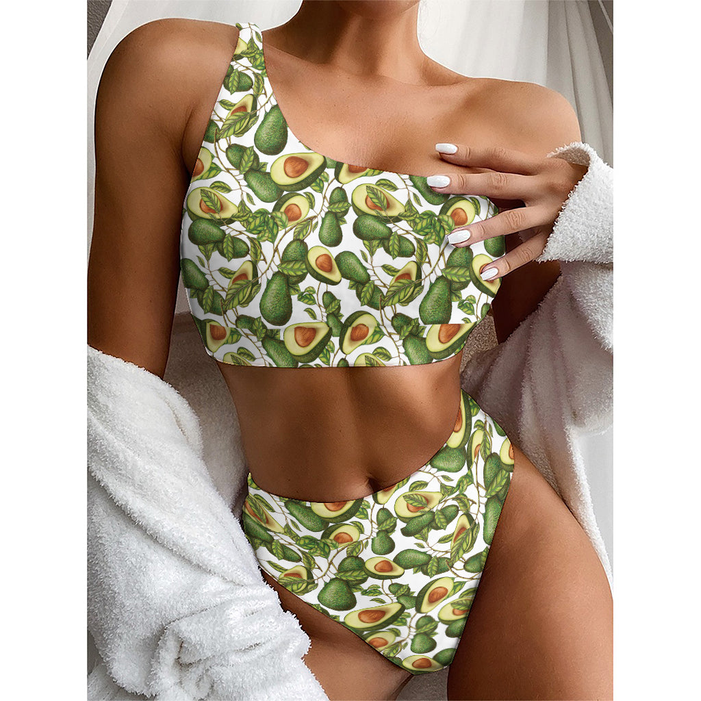 Avocado Cut In Half Drawing Print One Shoulder Bikini Top