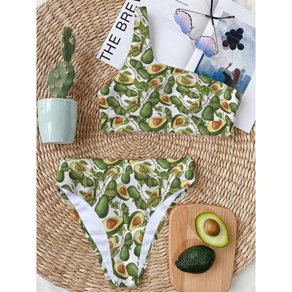 Avocado Cut In Half Drawing Print One Shoulder Bikini Top