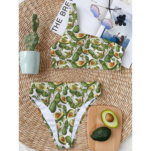 Avocado Cut In Half Drawing Print One Shoulder Bikini Top