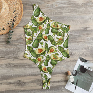 Avocado Cut In Half Drawing Print One Shoulder Bodysuit