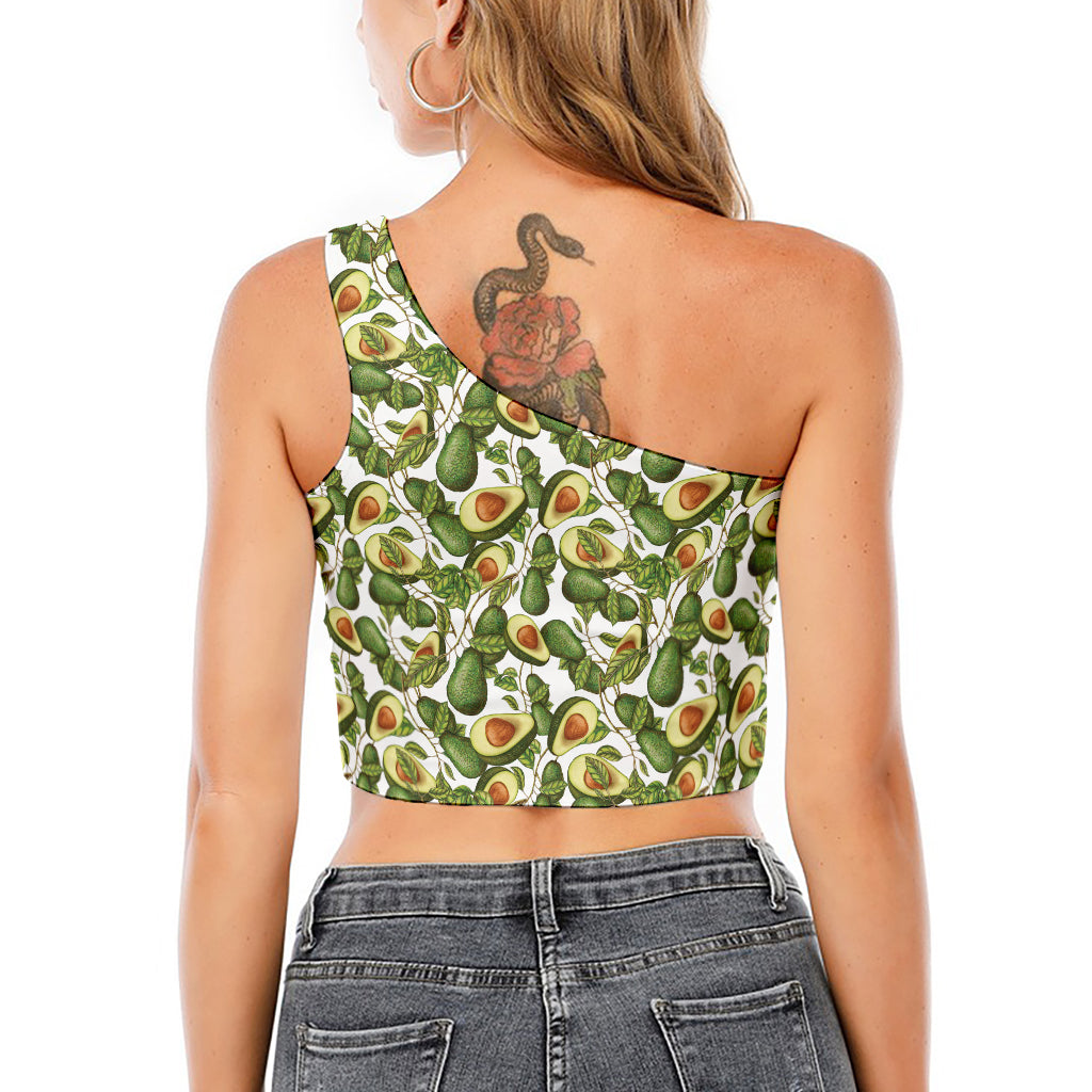 Avocado Cut In Half Drawing Print One Shoulder Crop Top