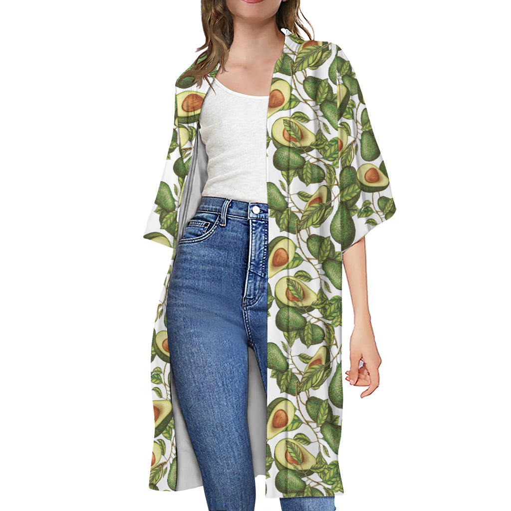 Avocado Cut In Half Drawing Print Open Front Beach Cover Up