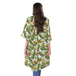 Avocado Cut In Half Drawing Print Open Front Beach Cover Up