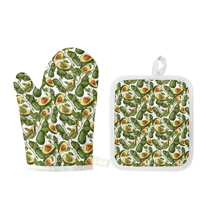 Avocado Cut In Half Drawing Print Oven Mitt And Pot Holder Set