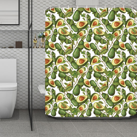 Avocado Cut In Half Drawing Print Polyester Shower Curtain