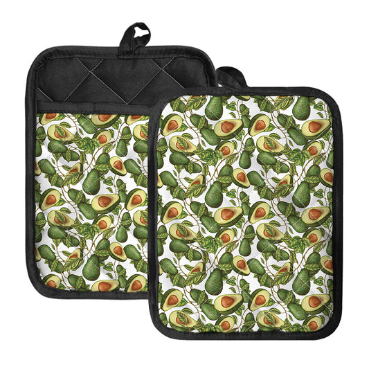 Avocado Cut In Half Drawing Print Pot Holders With Pocket