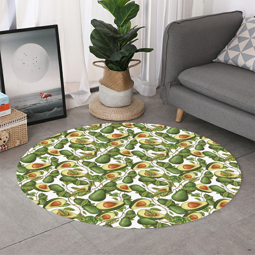 Avocado Cut In Half Drawing Print Round Rug