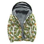 Avocado Cut In Half Drawing Print Sherpa Lined Zip Up Hoodie